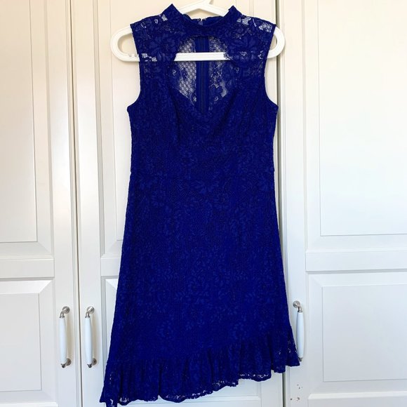Guess Royal Blue Open Front Lace Dress - Picture 3 of 5